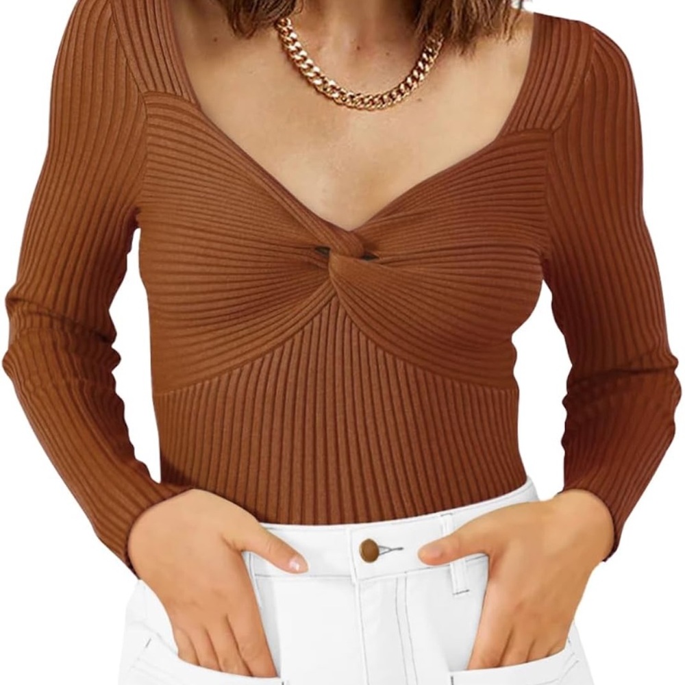 Women's Brown Ribbed Knit Top